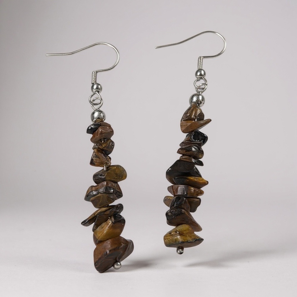 Natural Tiger’s Eye Stone Dangle Earrings